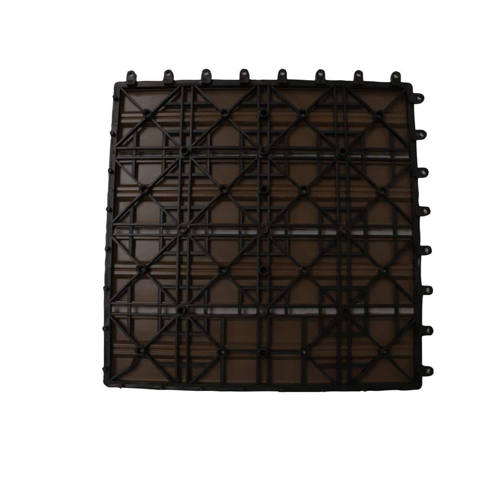 LH EP 12 in. x 12 in. WPC Composite Interlocking Flooring Deck Tiles with Parallel Design in Espresso (Pack of 11 Tiles)