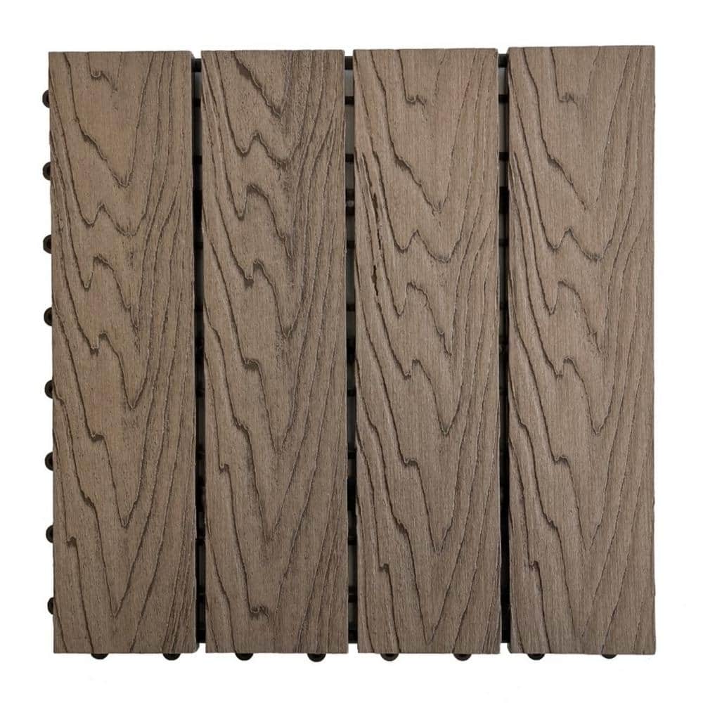 LH EP 12 in. x 12 in. WPC Composite Interlocking Flooring Deck Tiles with Parallel Design in Espresso (Pack of 11 Tiles)