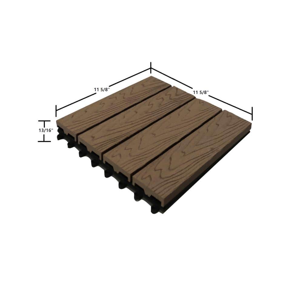 LH EP 12 in. x 12 in. WPC Composite Interlocking Flooring Deck Tiles with Parallel Design in Espresso (Pack of 11 Tiles)