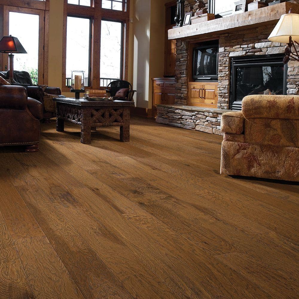 Shaw Western Espresso Hickory 3/8 In. T X 5 in. W Tongue and Groove Scraped Engineered Hardwood Flooring (23.66 sq.ft./case)