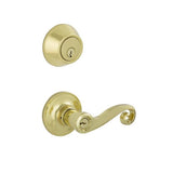 Schlage Essentials Acton Bright Brass Entry Single Cylinder Deadbolt & Keyed Lever Combo Pack (VC60 V ACT 605)