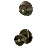 Schlage ESSENTIALS Brill Antique Brass Single Cylinder Deadbolt & Keyed Entry Door Knob Combo Pack