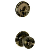 Schlage ESSENTIALS Brill Antique Brass Single Cylinder Deadbolt & Keyed Entry Door Knob Combo Pack