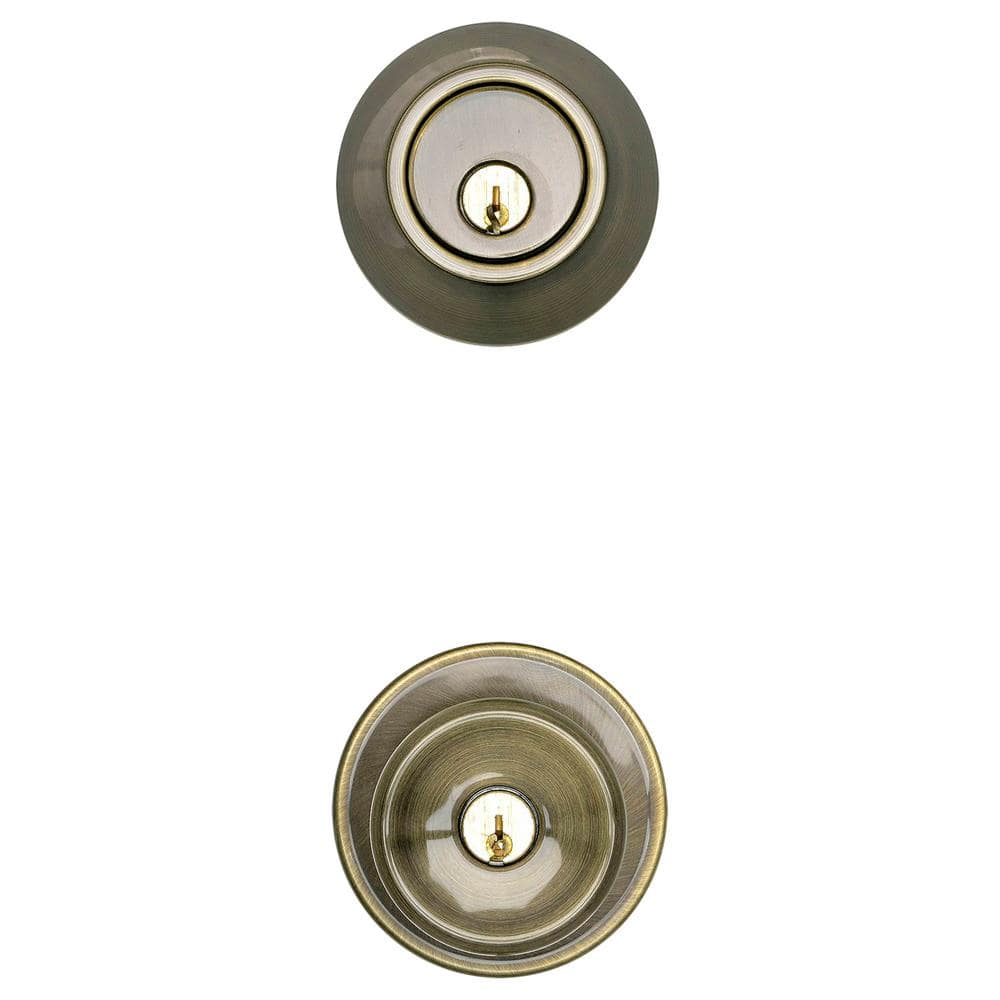 Schlage ESSENTIALS Brill Antique Brass Single Cylinder Deadbolt & Keyed Entry Door Knob Combo Pack