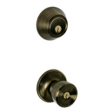 Schlage ESSENTIALS Brill Antique Brass Single Cylinder Deadbolt & Keyed Entry Door Knob Combo Pack