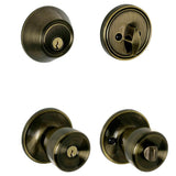 Schlage ESSENTIALS Brill Antique Brass Single Cylinder Deadbolt & Keyed Entry Door Knob Combo Pack