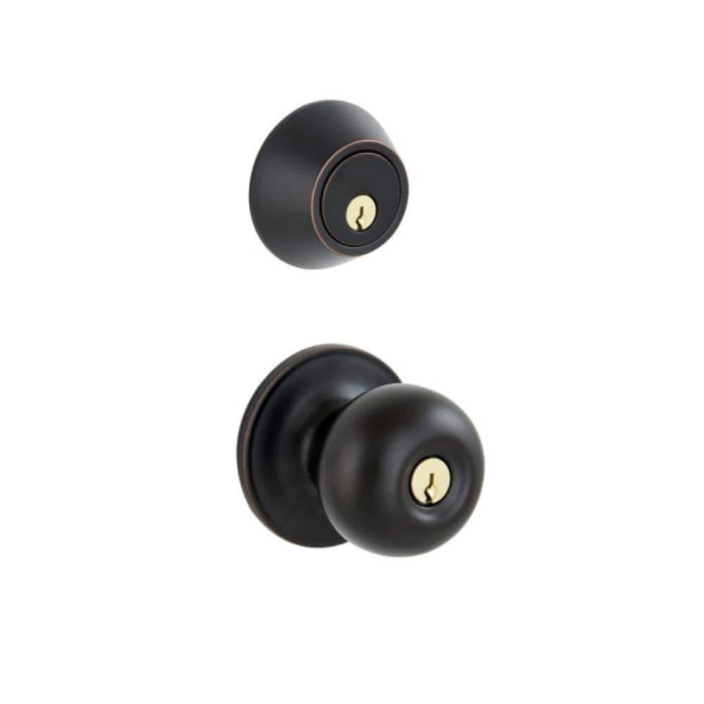 Schlage ESSENTIALS Jeffir Aged Bronze Single Cylinder Deadbolt & Keyed Entry Knob Combo Pack