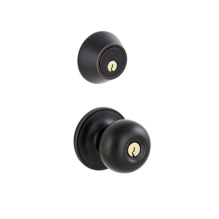 Schlage ESSENTIALS Jeffir Aged Bronze Single Cylinder Deadbolt & Keyed Entry Knob Combo Pack