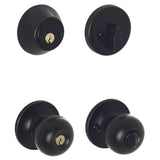 Schlage ESSENTIALS Jeffir Aged Bronze Single Cylinder Deadbolt & Keyed Entry Knob Combo Pack