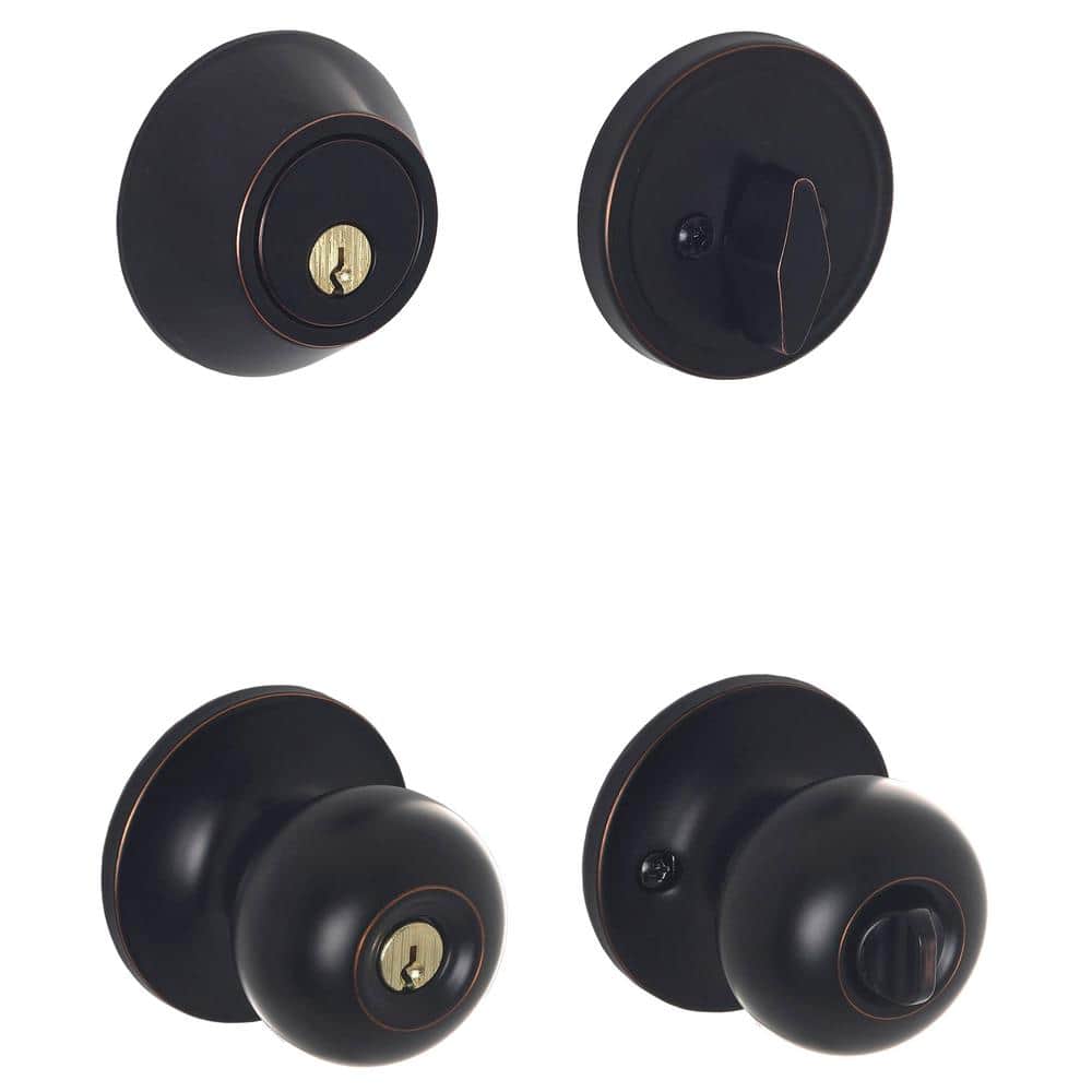 Schlage ESSENTIALS Jeffir Aged Bronze Single Cylinder Deadbolt & Keyed Entry Knob Combo Pack