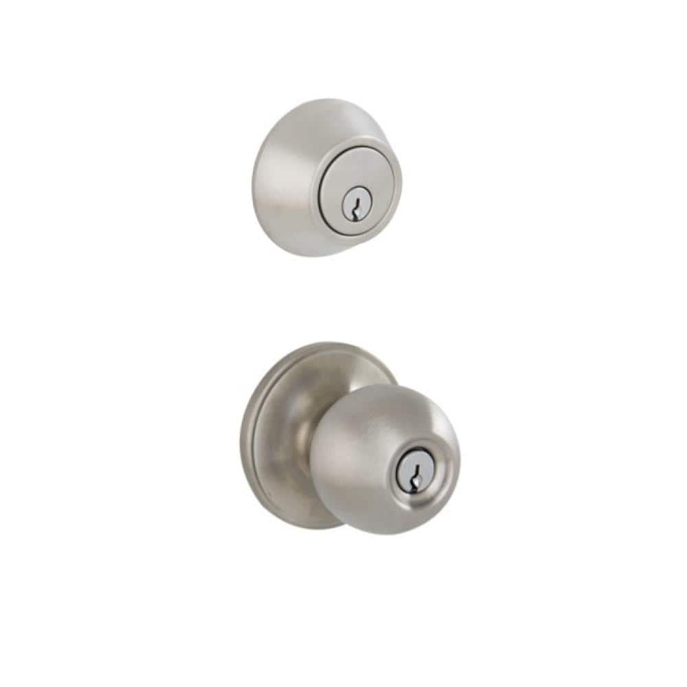 Schlage ESSENTIALS Morrow Satin Stainless Steel Single Cylinder Deadbolt and Keyed Entry Door Knob Combo Pack, VC60 V MOW 630
