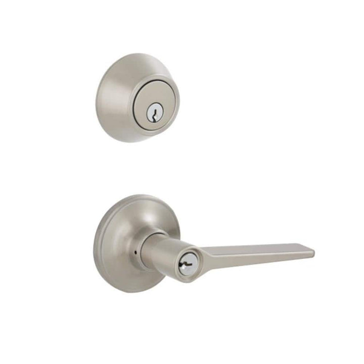 Schlage ESSENTIALS Vining Satin Nickel Single Cylinder Deadbolt & Keyed Entry Lever Combo Pack