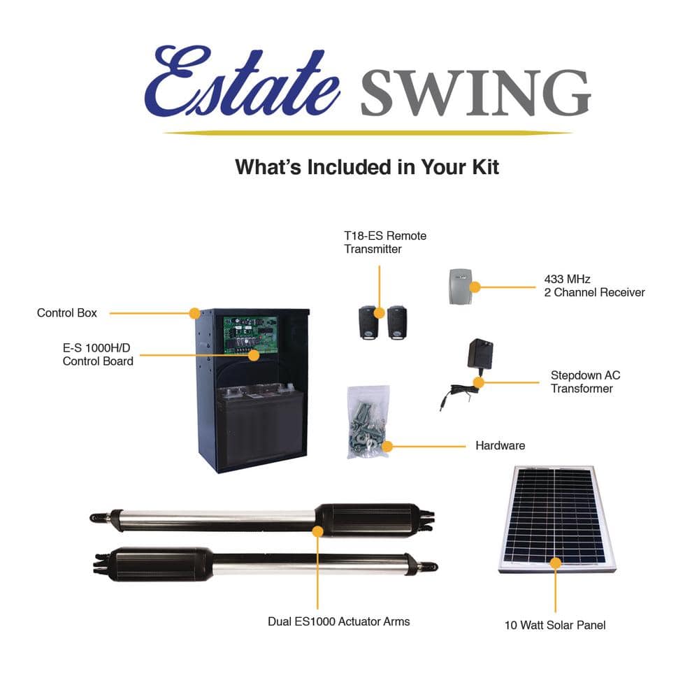 Estate Swing Dual Swing Automatic Gate Opener Kit with 20-Watt Solar Panel E-S 1000D/20-Watt