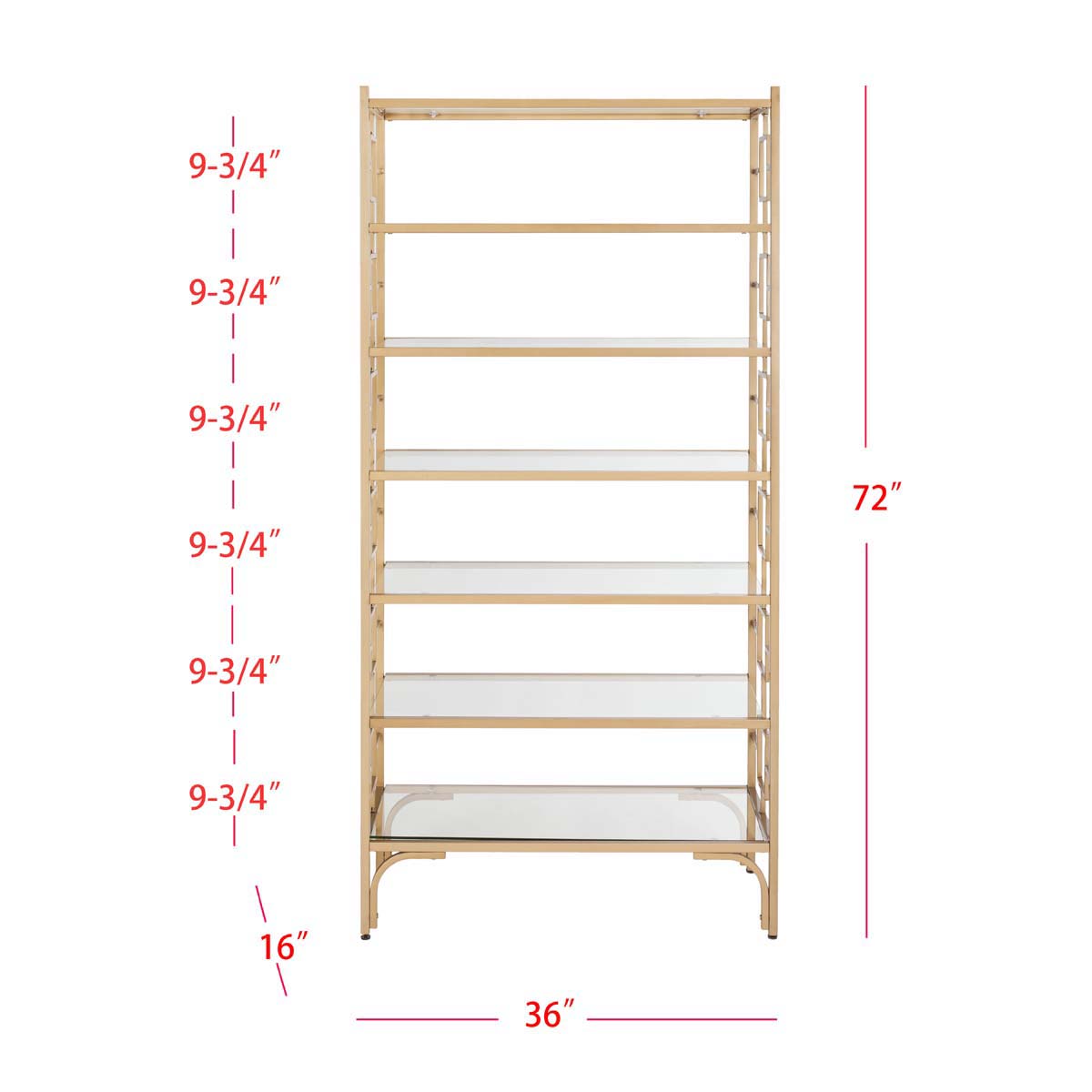 Safavieh Brooklyn Gold/Clear Metal Etagere, 7-Tier, 36 x 16 x 72 in.