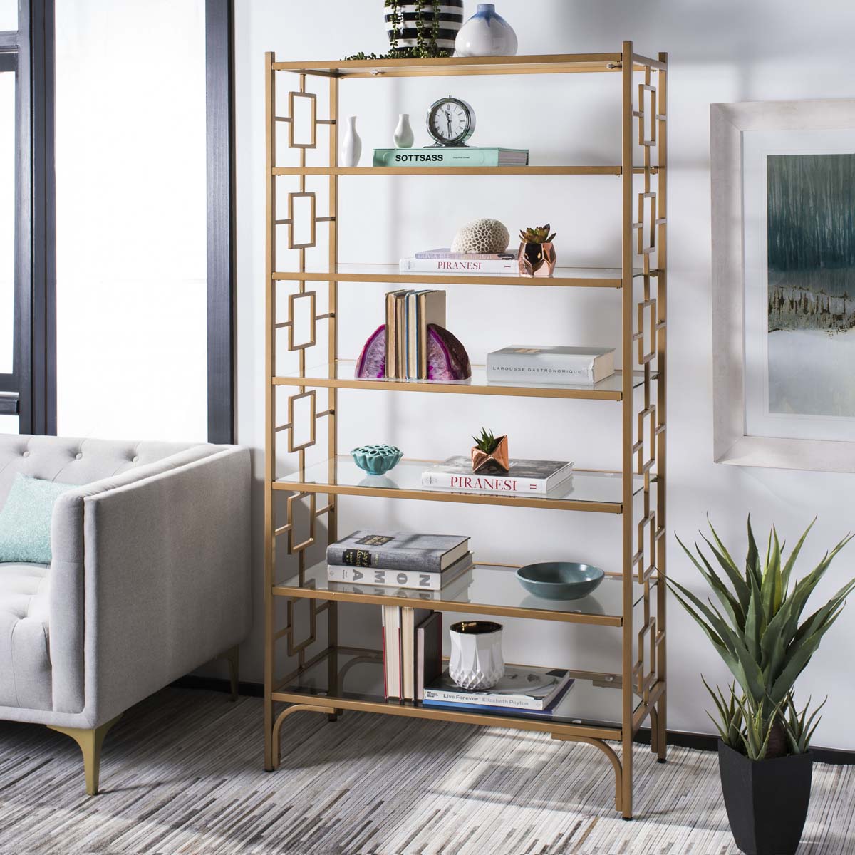 Safavieh Brooklyn Gold/Clear Metal Etagere, 7-Tier, 36 x 16 x 72 in.