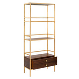 Safavieh Mateo Gold/Walnut Metal Etagere, 30 x 14 x 72 in