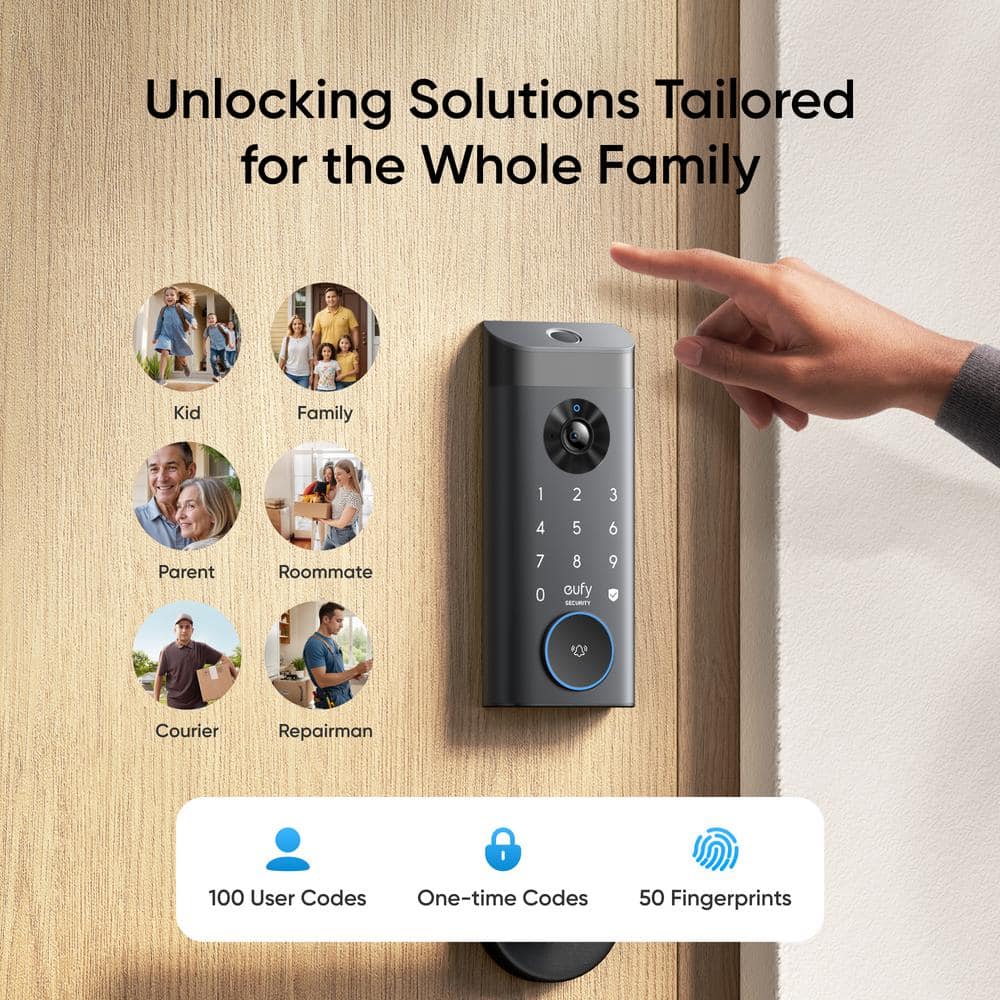 eufy Security E330 Black Video Smart Lock WiFi 3-in-1 Camera, Doorbell, and Fingerprint Keyless Entry Door Lock with Built-In Chime