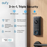 eufy Security E330 Black Video Smart Lock WiFi 3-in-1 Camera, Doorbell, and Fingerprint Keyless Entry Door Lock with Built-In Chime