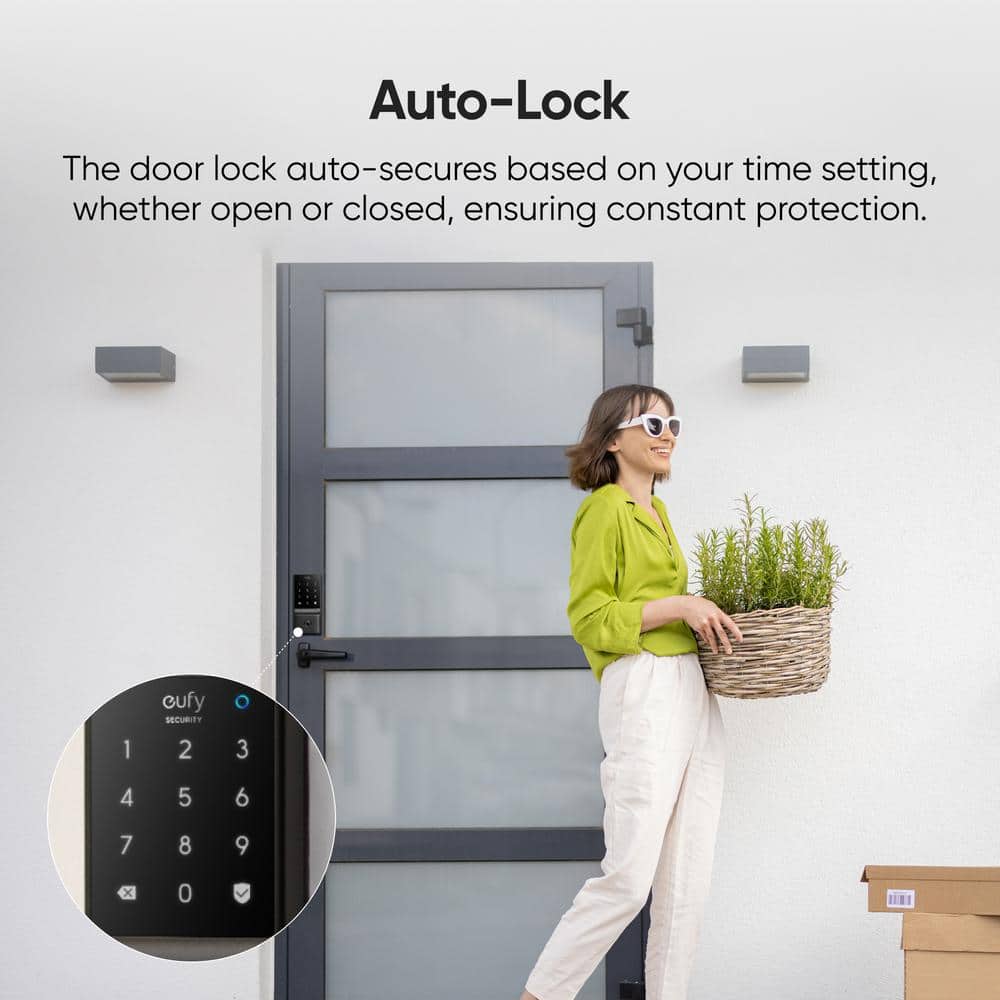 eufy Security C210 Black Smart Lock Wi-Fi with 5-in-1 Ways to Unlock by Mobile App, Keypad, Key, Apple Watch and Smart Assistants