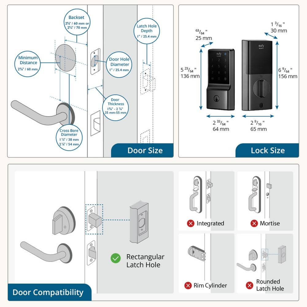 eufy Security C210 Black Smart Lock Wi-Fi with 5-in-1 Ways to Unlock by Mobile App, Keypad, Key, Apple Watch and Smart Assistants
