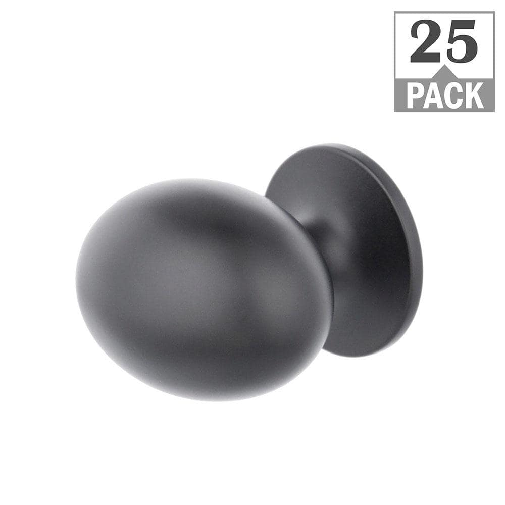 Everbilt Large Football 1-3/8 in. Matte Black Classic Oval Cabinet Knob (25-Pack)
