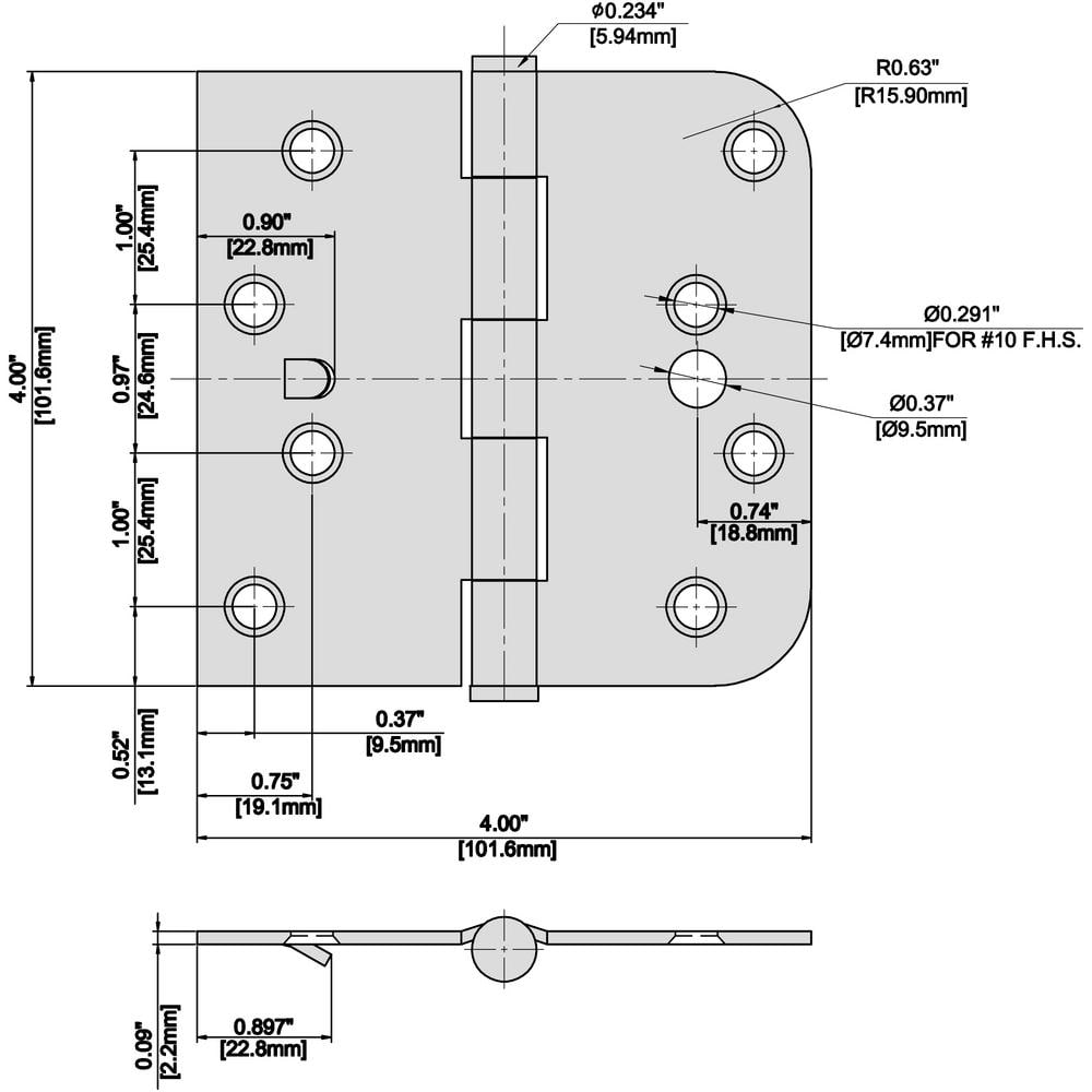 Everbilt 4 in. Satin Nickel Half Square Corner x 5/8 in. Radius Security Door Hinge