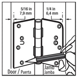 Everbilt 4 in. Satin Nickel Half Square Corner x 5/8 in. Radius Security Door Hinge