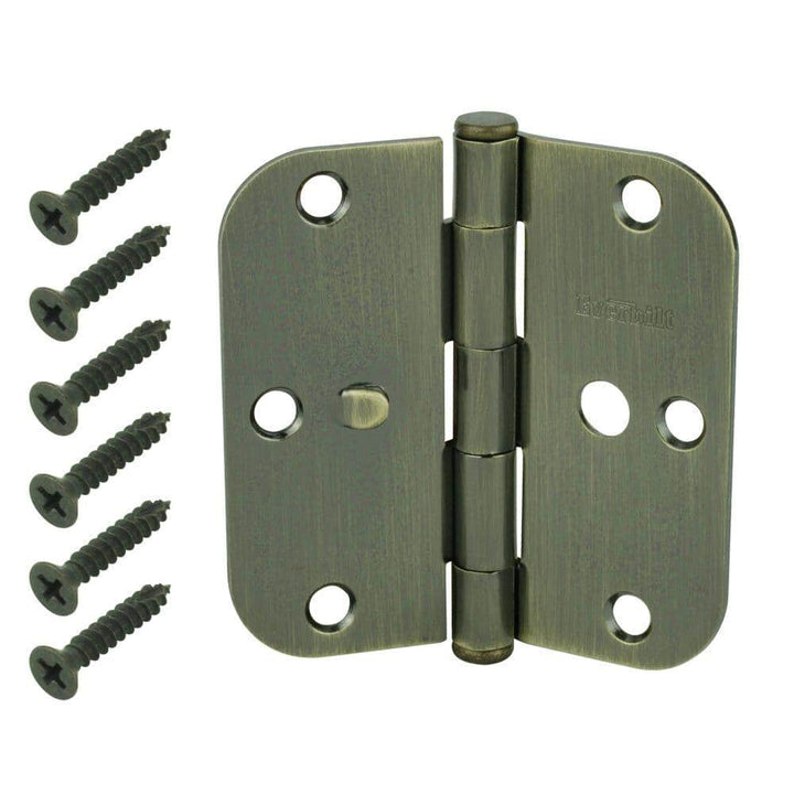 Everbilt 3-1/2 in. Antique Brass Security Door Hinges, 5/8 in. Radius – Value Pack (3-Pack)