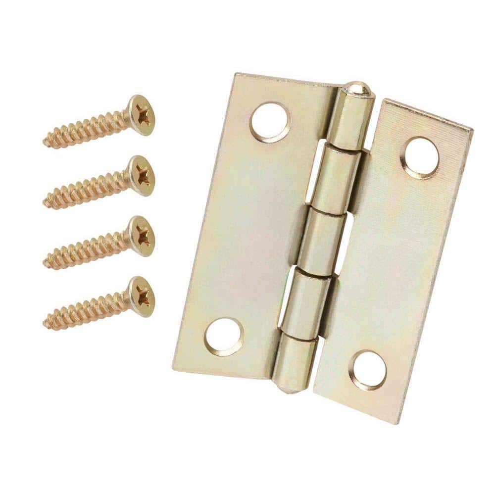 Everbilt 2 in. x 2 in. Satin Brass Narrow Utility Hinge, Non-Removable Pin (2-Pack)