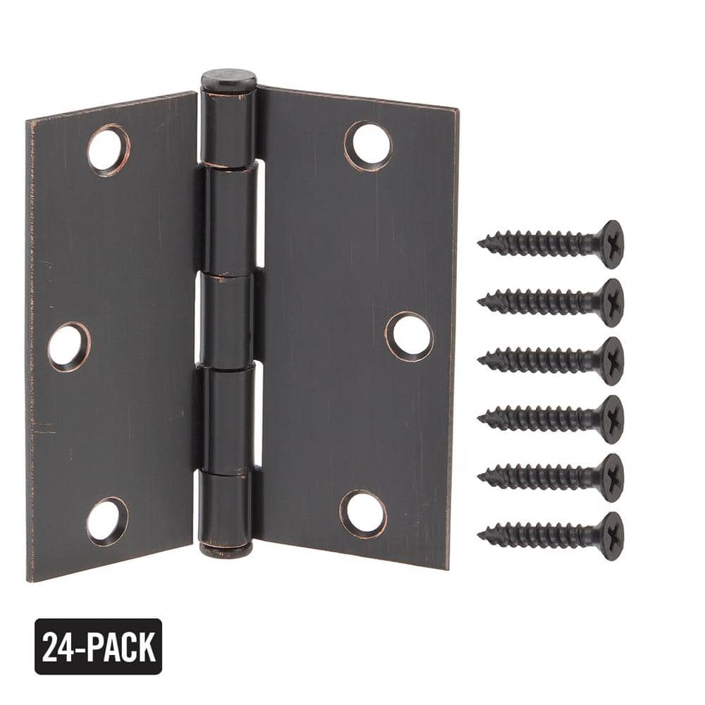 Everbilt 3-1/2 in. x 3-1/2 in. Oil-Rubbed Bronze Square Corner Door Hinge, Value Pack (24-Pack)