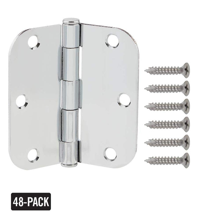 Everbilt 3-1/2 in. x 5/8 in. Radius Chrome Butt Door Hinge Value Pack (48-Pack)