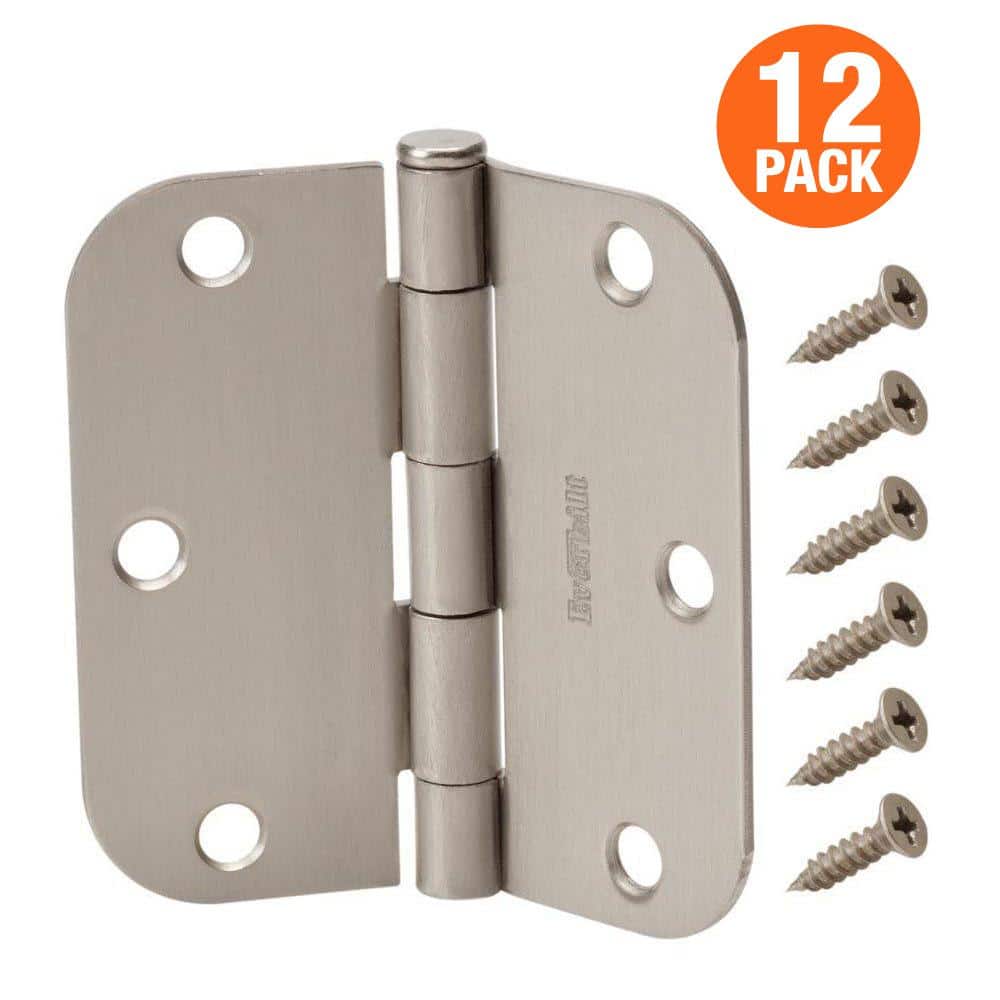 Everbilt 3-1/2 in. x 5/8 in. Radius Satin Nickel Door Hinge Value Pack (12 per Pack)