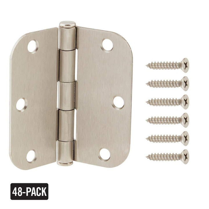 GlideRite 3-1/2 in. Satin Nickel Steel Door Hinges, 5/8 in. Corner Radius with Screws (48-Pack)