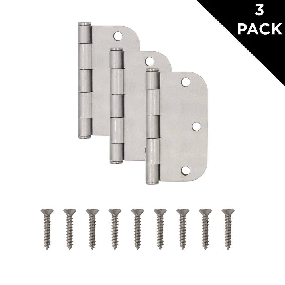 Everbilt 3-1/2 in. Satin Nickel 1/4 in. Radius Butt Door Hinges Value Pack (3-Pack)