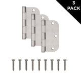 Everbilt 3-1/2 in. Satin Nickel 1/4 in. Radius Butt Door Hinges Value Pack (3-Pack)