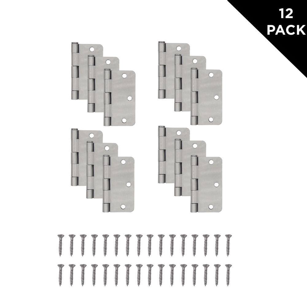 Everbilt 3-1/2 in. x 1/4 in. Radius Satin Nickel Butt Door Hinge Value Pack (12-Pack)