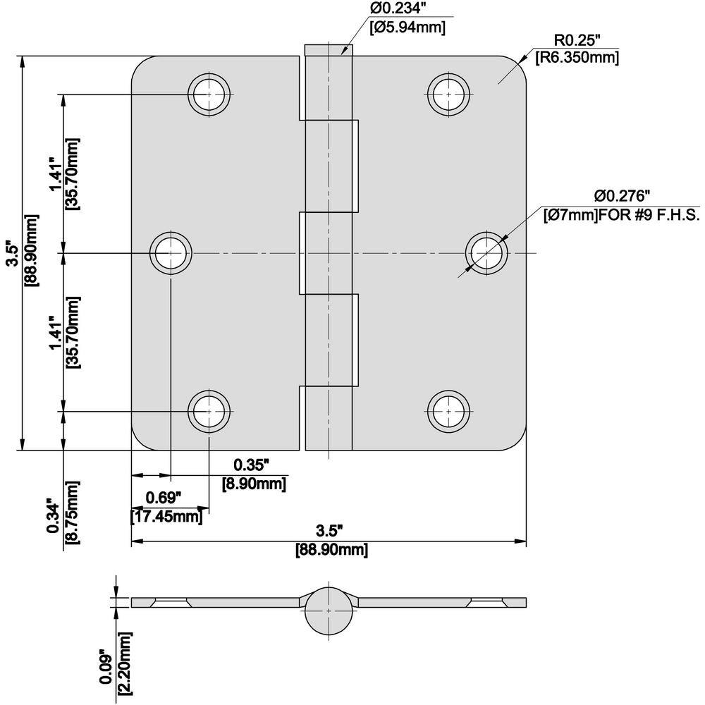 Everbilt 3-1/2 in. Oil-Rubbed Bronze Door Hinges, 1/4 in. Radius, Value Pack (3-Pack)