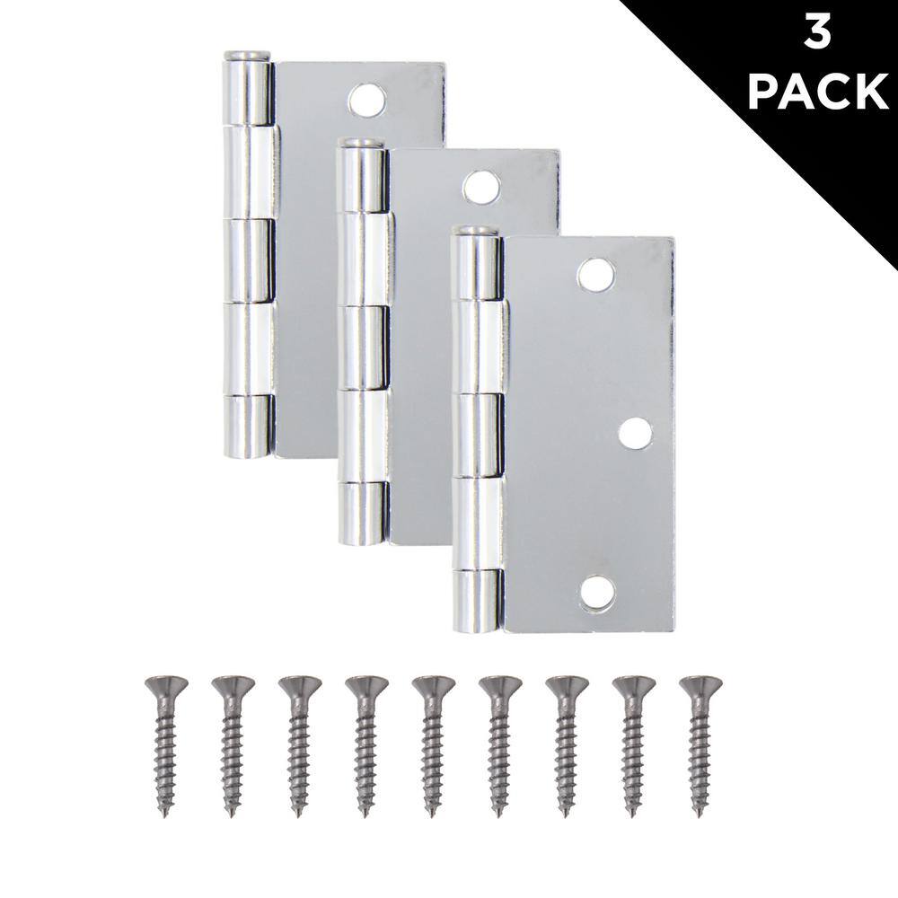 Everbilt 3-1/2 in. Chrome Square Corner Door Hinges Value Pack (3-Pack)
