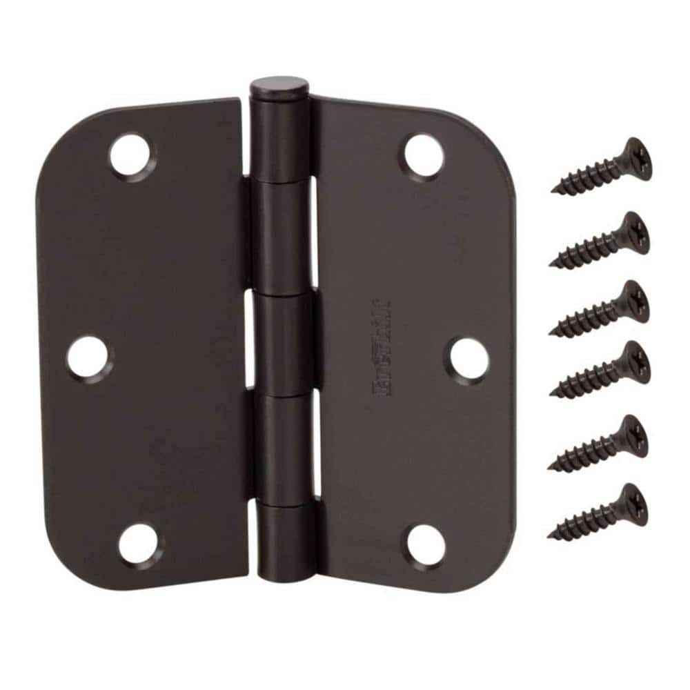 Everbilt 3-1/2 in. x 5/8 in. Radius Matte Black Smooth Action Door Hinge (3-Pack)