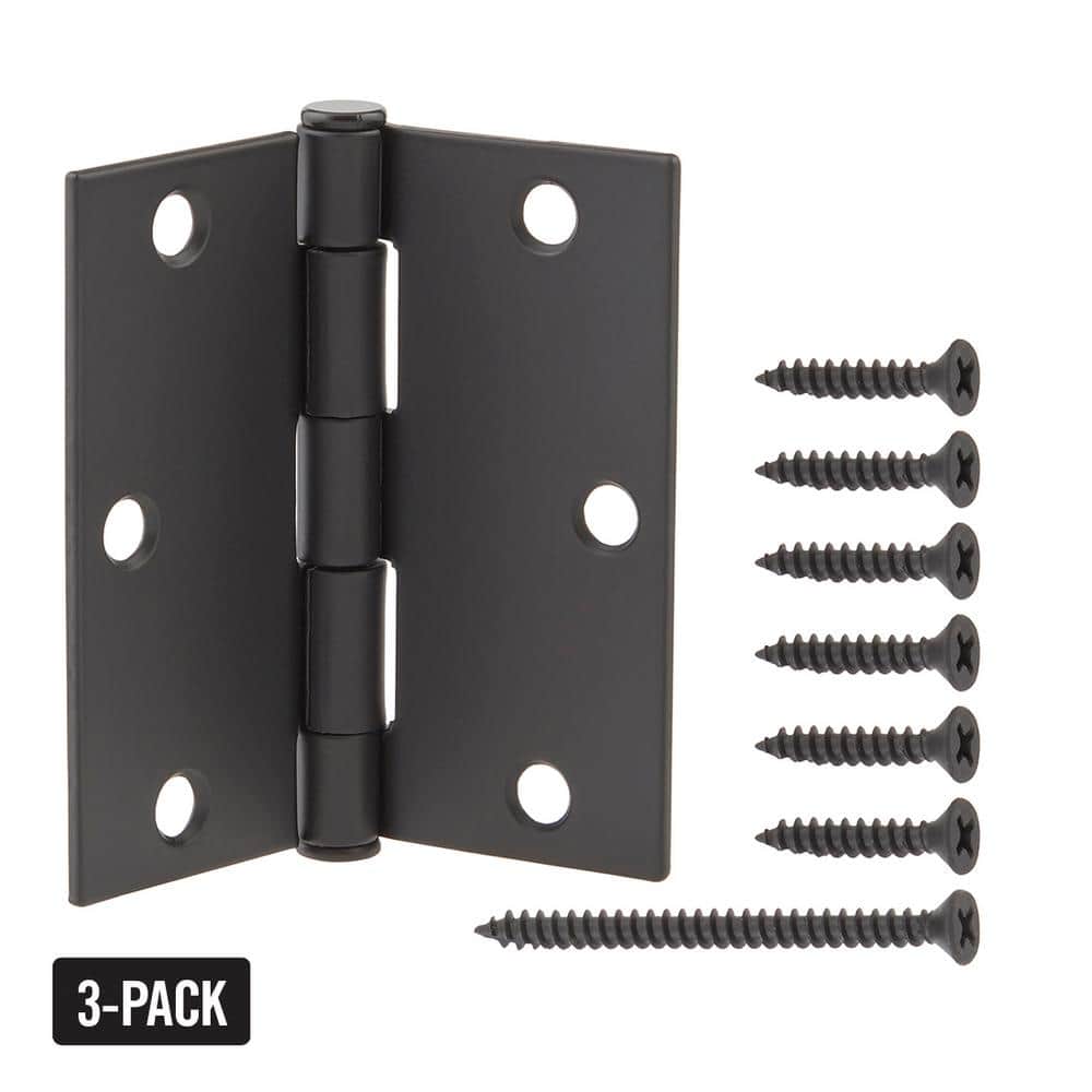 Everbilt 3-1/2 in. Matte Black Square Corner Smooth Action Door Hinge (3-Pack)