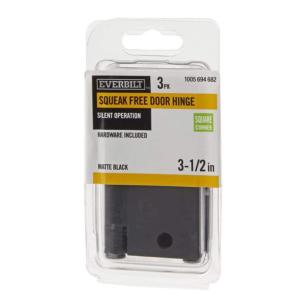 Everbilt 3-1/2 in. Matte Black Square Corner Smooth Action Door Hinge (3-Pack)