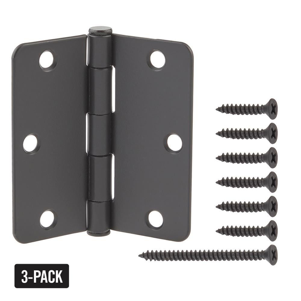 Everbilt 3-1/2 in. x 1/4 in. Radius Matte Black Smooth Action Door Hinge (3-Pack)