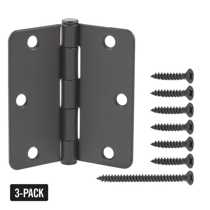 Everbilt 3-1/2 in. x 1/4 in. Radius Matte Black Smooth Action Door Hinge (3-Pack)