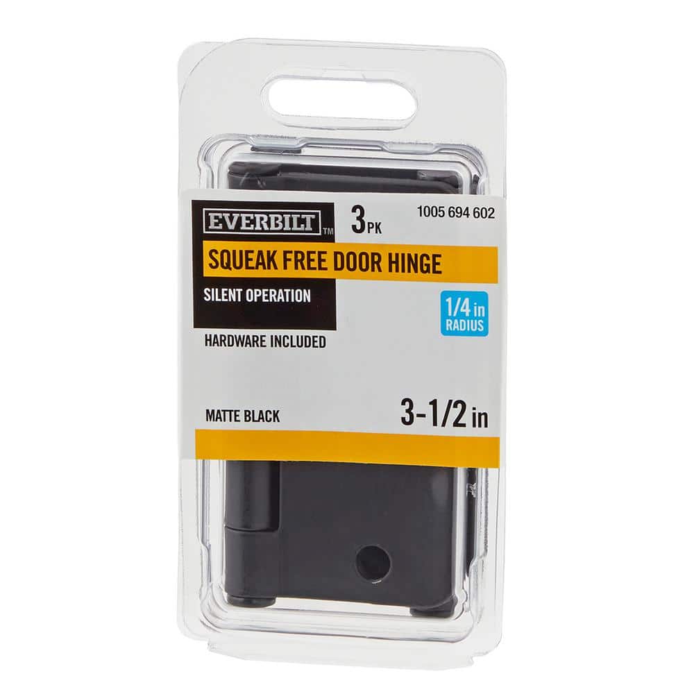 Everbilt 3-1/2 in. x 1/4 in. Radius Matte Black Smooth Action Door Hinge (3-Pack)