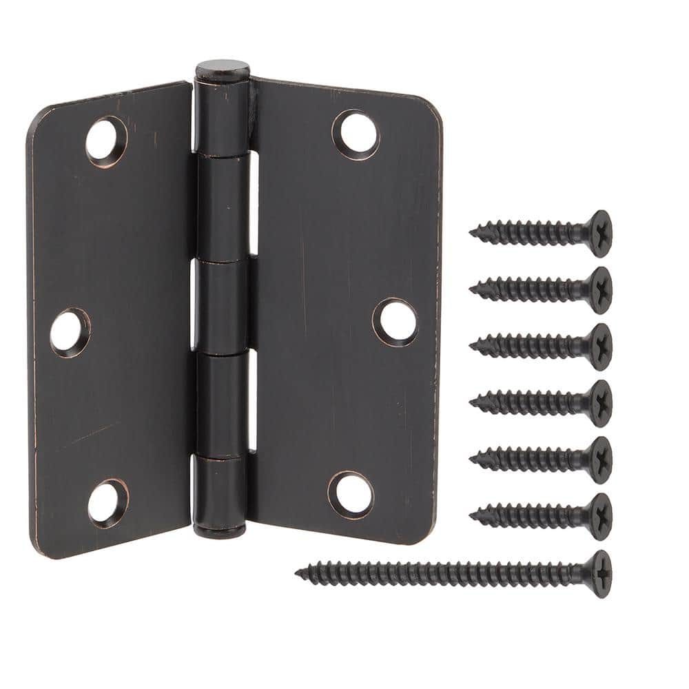 Everbilt 3-1/2 in. x 1/4 in. Radius Brushed Oil-Rubbed Bronze Door Hinge Value Pack (48-Pack)