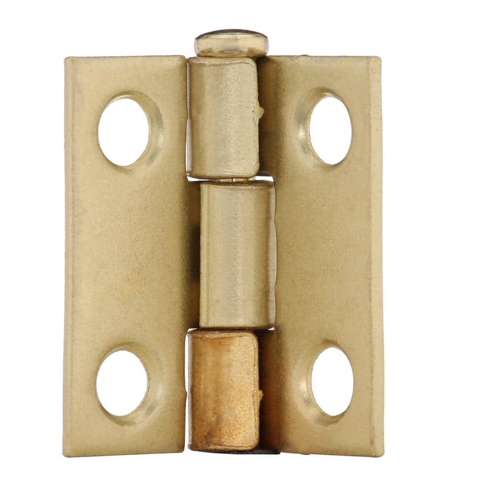 Everbilt 1 in. Satin Brass Narrow Utility Non-Removable Pin Hinges (2-Pack)