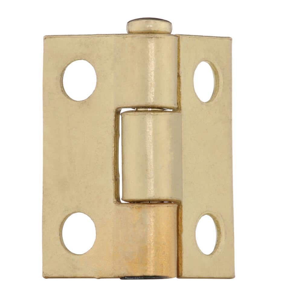 Everbilt 1 in. Satin Brass Narrow Utility Non-Removable Pin Hinges (2-Pack)