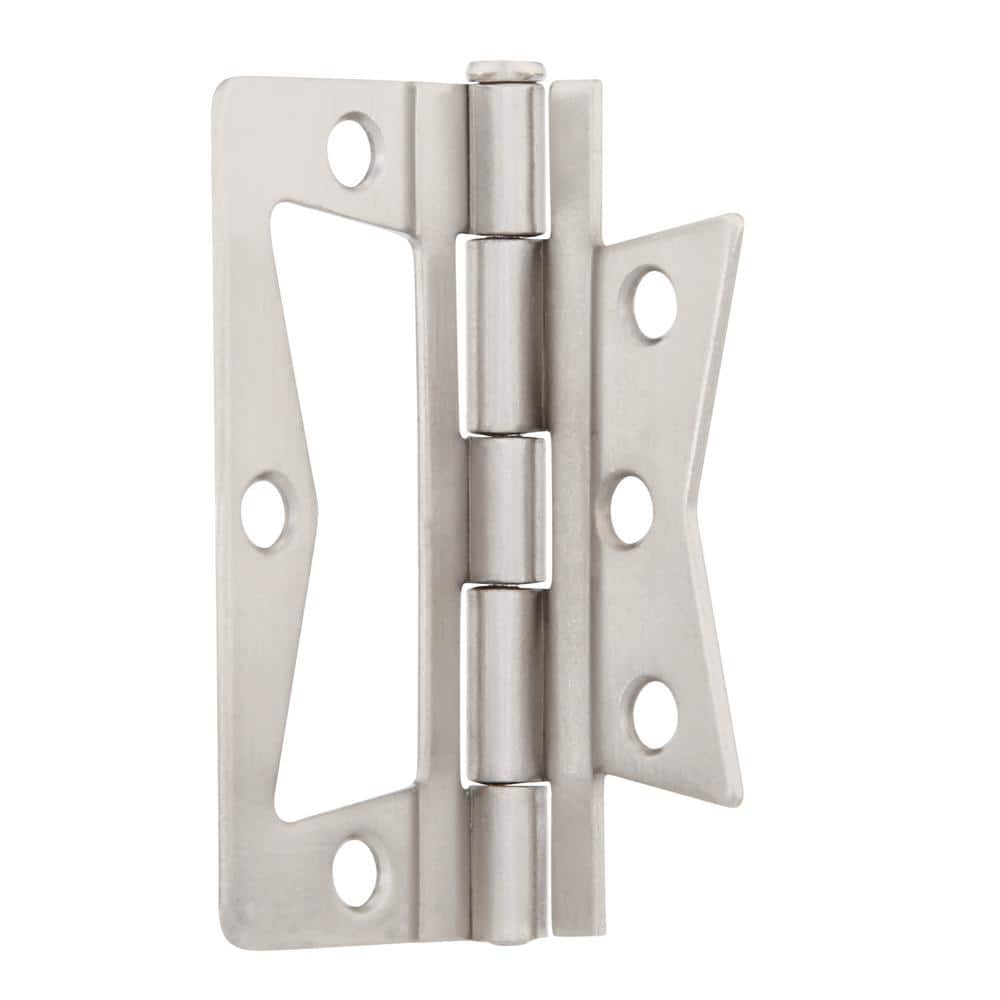 Everbilt 3 in. Satin Nickel Non-Mortise Surface-Mount Door Hinges (2-Pack)