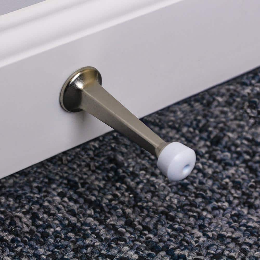 Everbilt Satin Nickel Solid Door Stop – 3 in Projection, Baseboard Mount