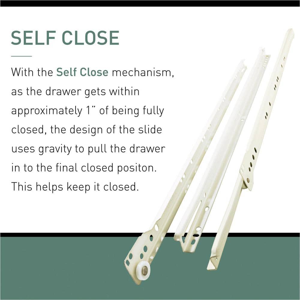 Everbilt 14 in. Self-Closing Bottom Mount Drawer Slide, White (4 Pairs/8 Pieces)